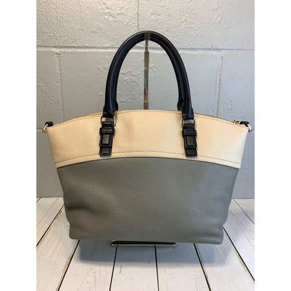 Kate Spade Jackson Street Dixon Satchel Bag Pebbled Leather Grey Cream Black - Picture 5 of 9